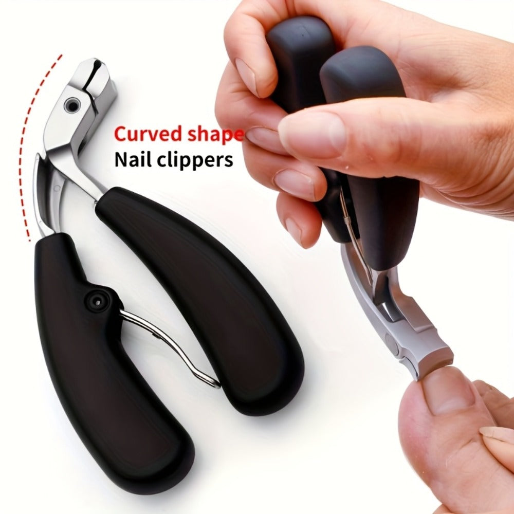 Wide-Jaw Nail Clipper and File Set, Two-Piece Black-Handle Kit with Curved Concave Edge and Stainless-Steel-Labeled Component