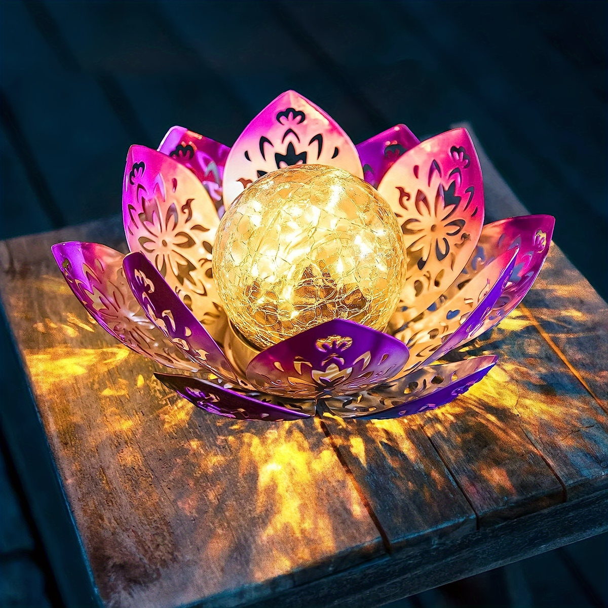 Solar Garden Light Lotus Flower with Cracked Glass Globe, IPX4 Rating and Three Color Options — image 18