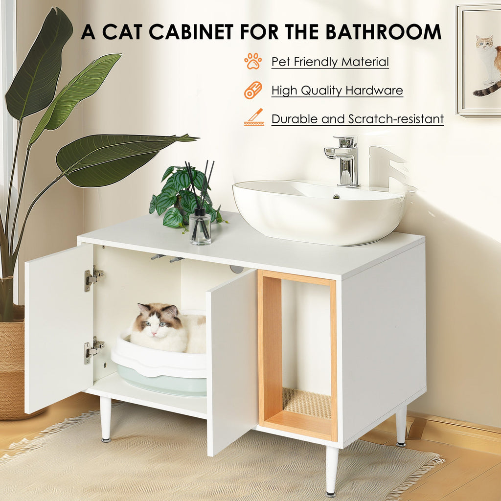 Bathroom sink cabinet, with cat trash can shell, hidden garbage pet bathroom, with partition, wooden cabinet furniture, white