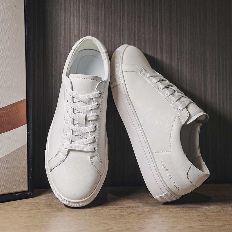 Men's Breathable Cowhide White Sneakers - Flat-Sole Trendy Trainers