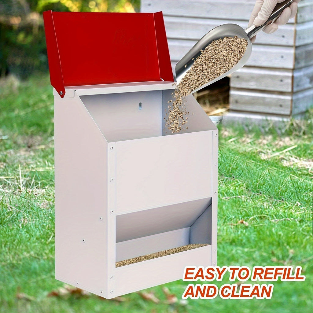 Chicken Feeder, Metal Galvanized Wall Mount Coop for Garden, Patio and Yard Use, with the Listed Configuration — image 1
