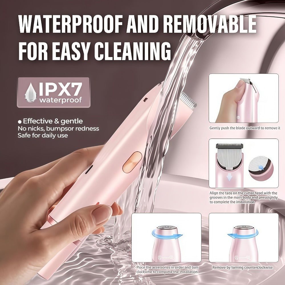 Electric Hair Trimmer for Women Dual Head IPX7 Waterproof USB Rechargeable Painless Bikini Trimmer Face Body Shaver Arms Legs
