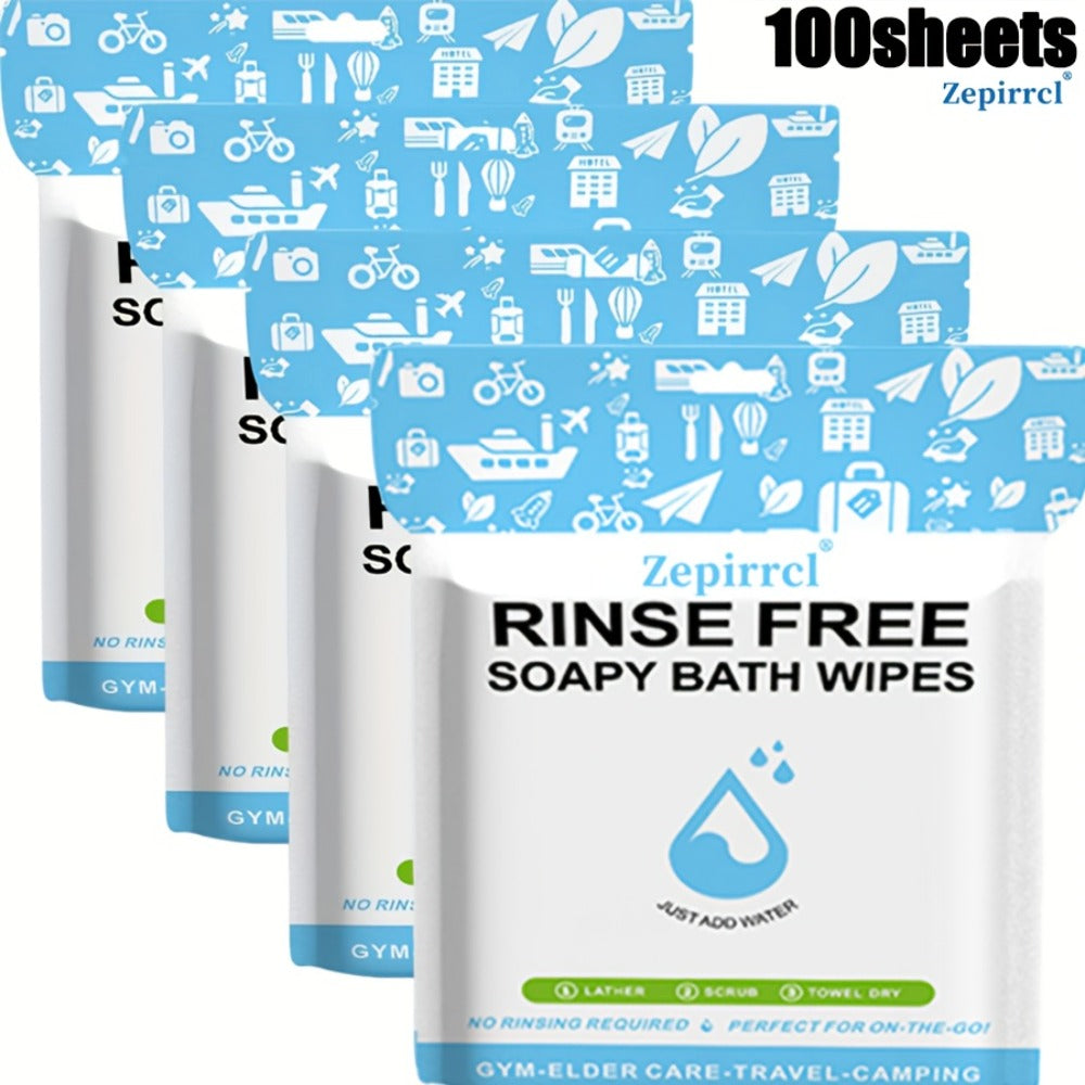 No-Rinse Disposable Bath Wipes 100pcs Large 11.81in - Foaming Body Cleansing Cloths Soap for Bath Time, Home Spa and Personal