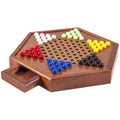 Deluxe Wooden Chinese Checkers Game Set 12.5 Inch Hexagonal Board with Storage Drawer 60 Acrylic Marbles — image 13