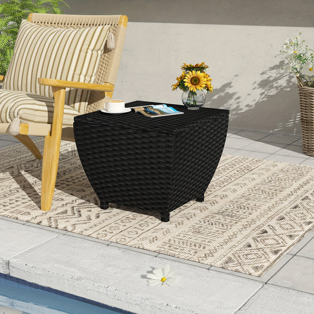 PE Wicker-Look Outdoor Storage Side Table with Flip-Top Lid and Brown, Gray or Black Options — image 10