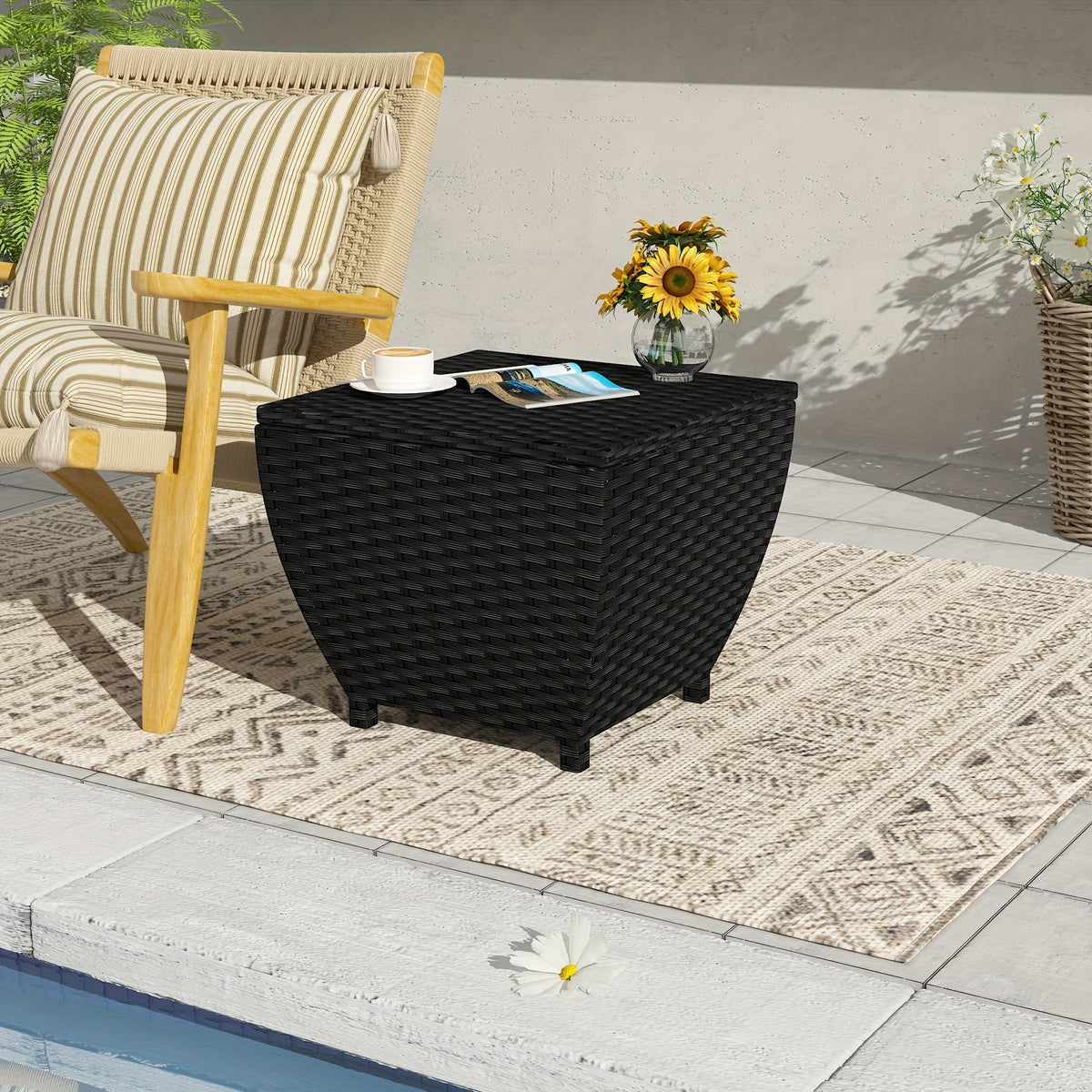 PE Wicker-Look Outdoor Storage Side Table with Flip-Top Lid and Brown, Gray or Black Options — image 10