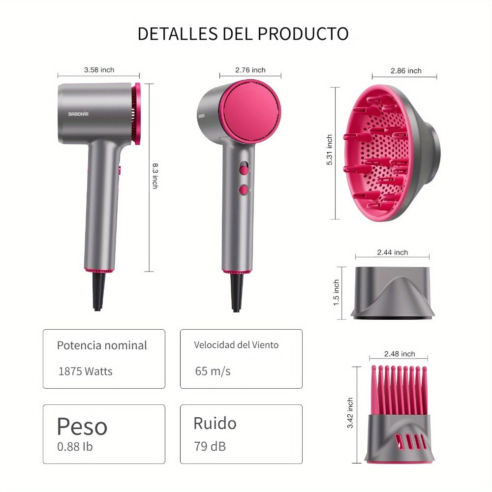 FZ201-Style 1875W Hair Dryer with Circular Rear Intake, Gray or White Finish and Three Pictured Attachments — image 7