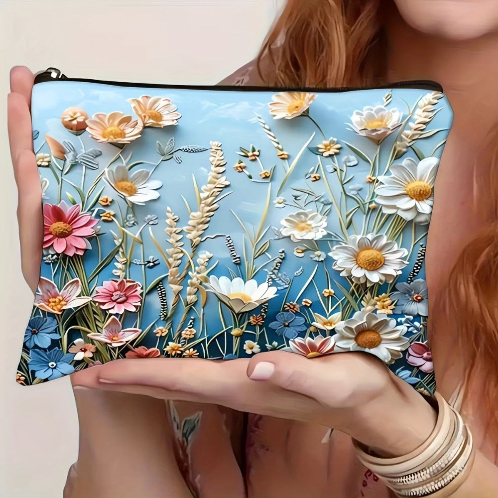 Makeup Bag Four-Piece Daisy Floral Foldable Zipper Pouch Set for Travel, Vanity and Everyday Beauty Storage — image 7