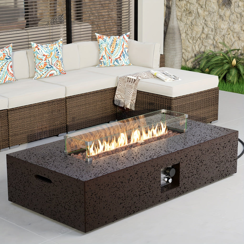 Gas Fire Pit Table Outdoor Propane Fire Pit 16" Round Patio Firepit Table 50000 BTU Electronic Ignition for Backyard Garden P