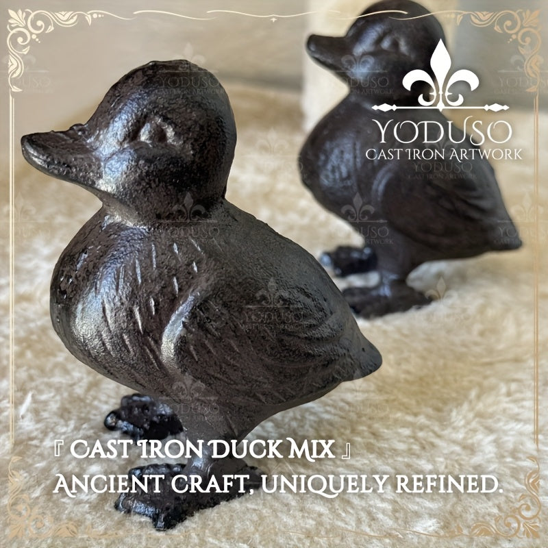 Garden Duck Statue Cast Iron Outdoor Lawn Ornament Rustic Farmhouse Metal Sculpture Mother Duck Ducklings Yard Decor Multiple