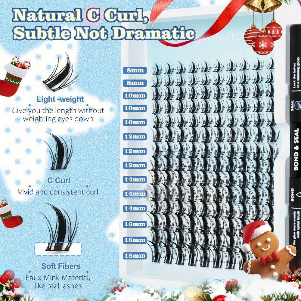 C-Curl Spike Lash Extension Kit with 140 Clusters in Mixed 8-18mm Lengths, Adhesive Tube and Curved Applicator — image 4