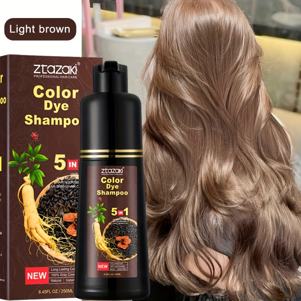 Hair Color Shampoo, ZTAZAKI 5-in-1 250ml Bottle with Six Black, Coffee and Brown Color Options — image 2