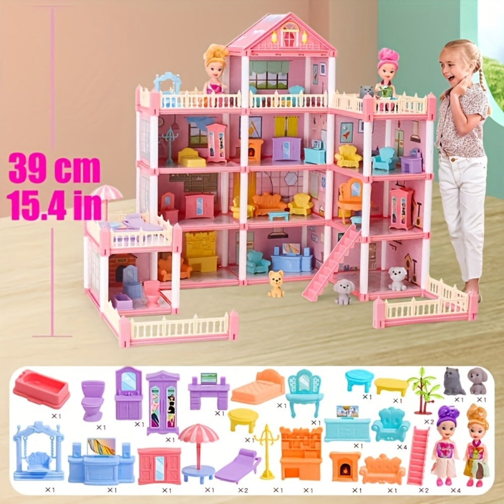 Princess Doll House Castle with Furniture & Accessories, Pink or Blue Mini Villa Playset 14 to 27 Rooms — image 13