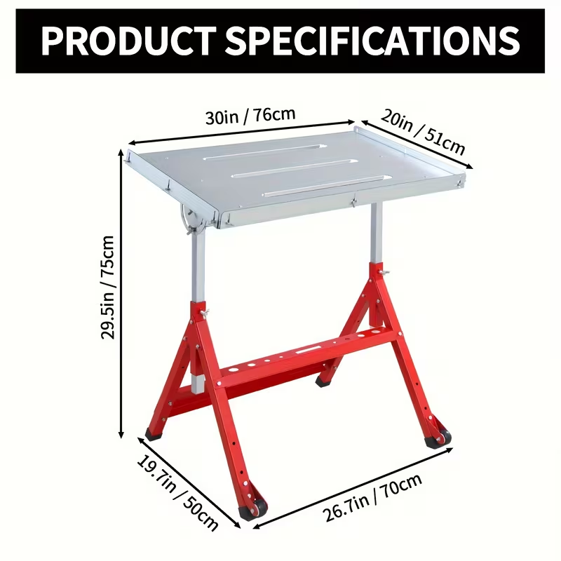 Steel Workbench with Wheels, Portable Welding Table Height-Adjustable 30"x20" Heavy Duty Steel Work Table for Garage Workshop
