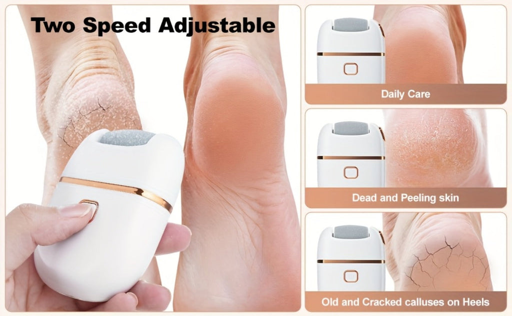 Electric Callus Remover Rechargeable Foot Grinder with 3 Replacement Heads 2 Speed Settings IPX5 Waterproof USB Charging Port