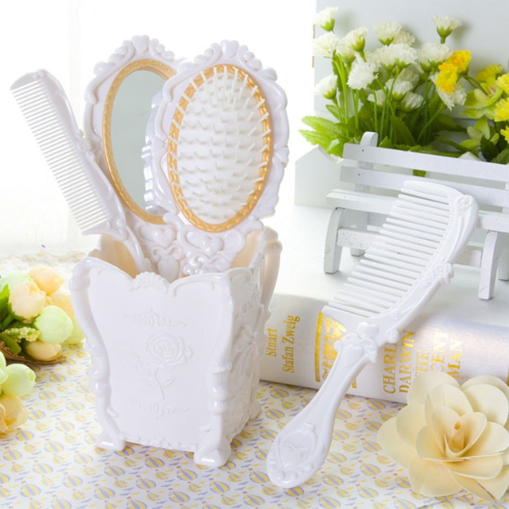 Retro Hair Comb Set with Mirror Scalp Massage Hairbrush Pocket Mirror Vintage Vanity Brush Set for Women Girls Travel Daily G