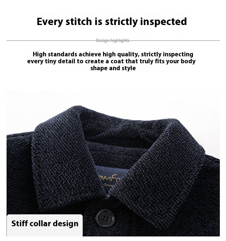 Temperament Lapel With Velvet Men's Woolen Coat