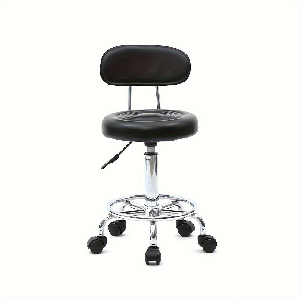 Cushioned Salon Stool with Backrest & Adjustable Height 18.9"-22.8" – Round 360° Swivel Chair for Hair Salon Spa Barbershop O