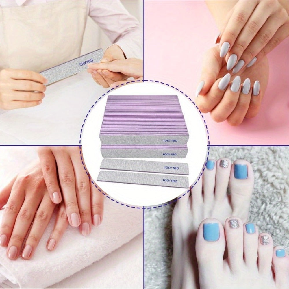 Emery Boards Nail Files 50 Pack 100 180 Grit Double Sided Professional Fingernail Filer Set Reusable for Natural Acrylic Gel 
