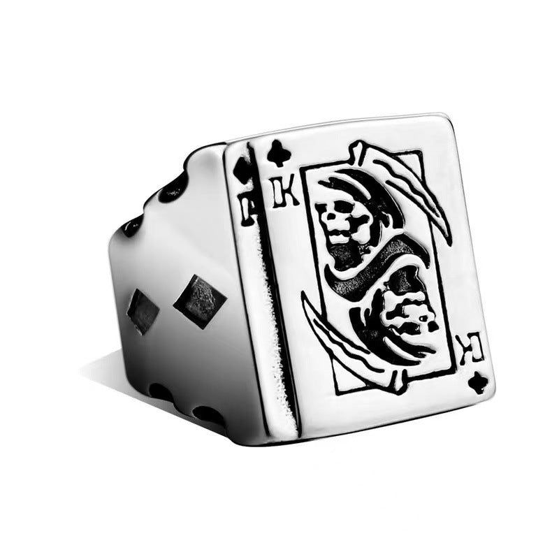 Retro titanium steel ring Death ring Poker card creative ring Unisex ring sickle ring
