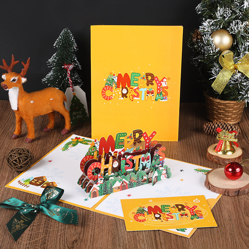 Christmas 3D greeting card, Christmas tree, little penguin cartoon, cute paper carving, handwritten message greeting card - V.I.P Digital Presence
