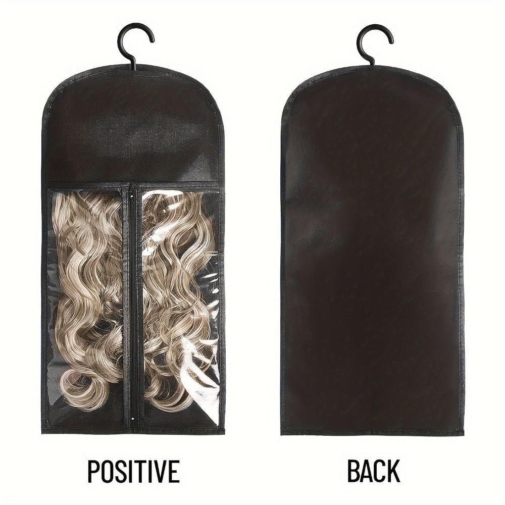 Hanging Wig Storage Bags, Six-Piece Black Set with Clear Front Panels, Zippers and Integrated Hangers — image 2