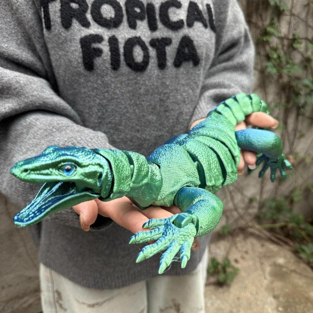 Giant Lizard Figurine 21 Inch 3D Printed – Realistic Reptile Animal Model Openable Mouth Easy 3-Part Assembly 7 Color Styles 