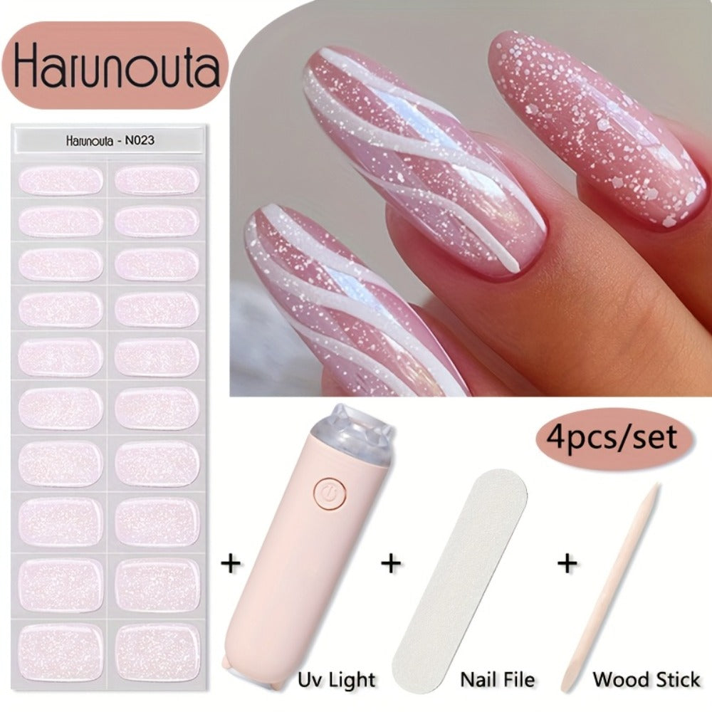 Semi Cured Gel Nail Strips Kit with Handheld LED Nail Lamp, 20 Real Gel Nail Stickers Wraps for DIY Nail Art — image 8