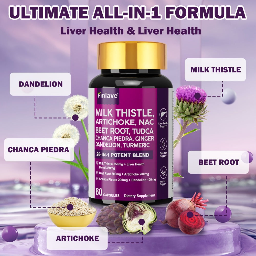 Liver Support Supplement 28-in-1 Ultimate Herbal Blend, Milk Thistle, Dandelion & Turmeric for Liver Cleanse — image 1