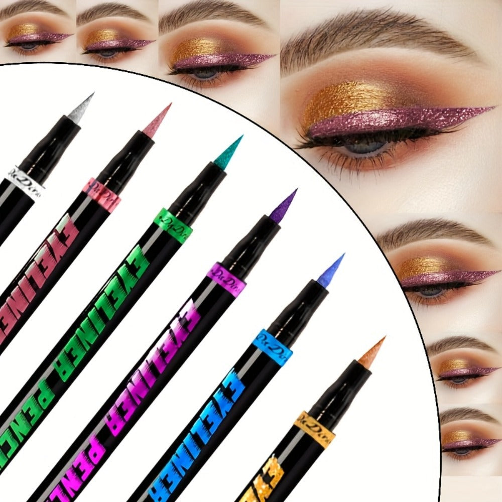 Colored Eyeliner Pencil Set with Six Shades in Blue, Purple, Green, Pink, Black and Gold-Tone Looks — image 9