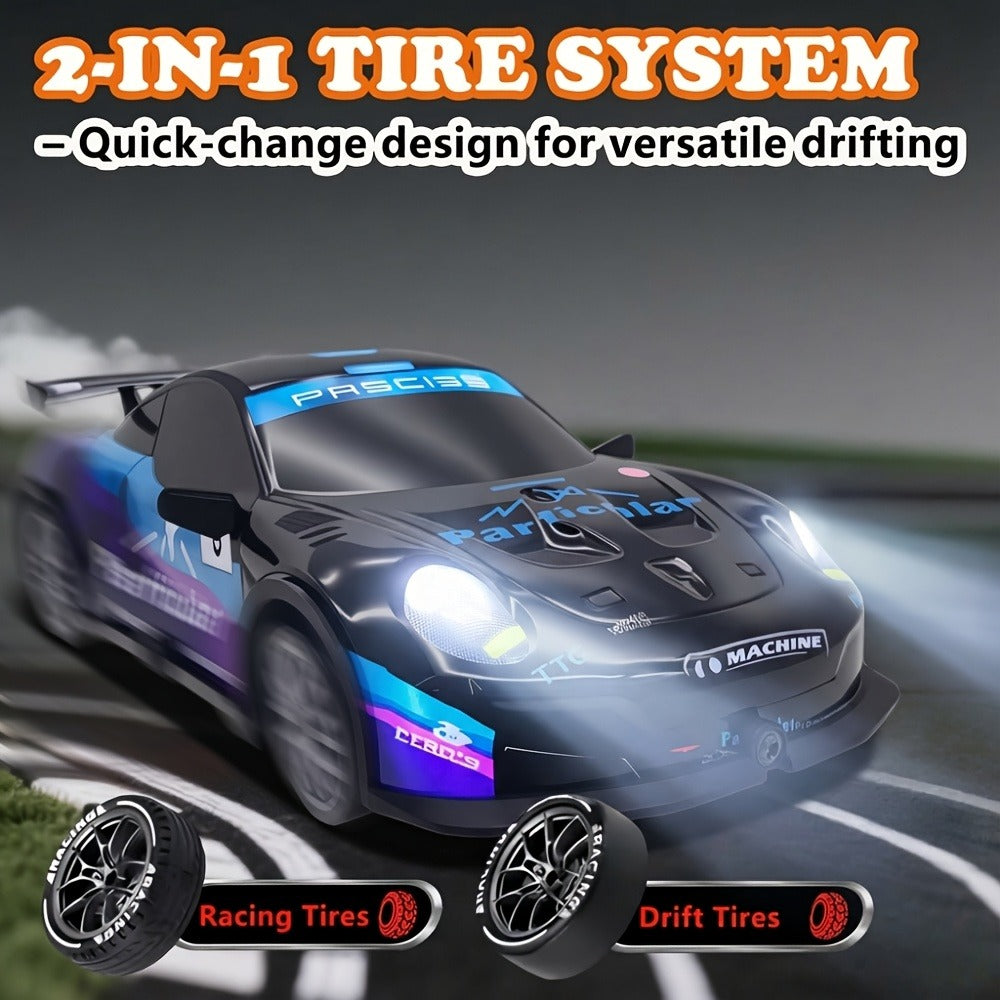 Alloy RC Drift Car 1:24 Scale 4WD 28KM/H with Drift Tires LED Lights Barricades & 2 Batteries — image 2