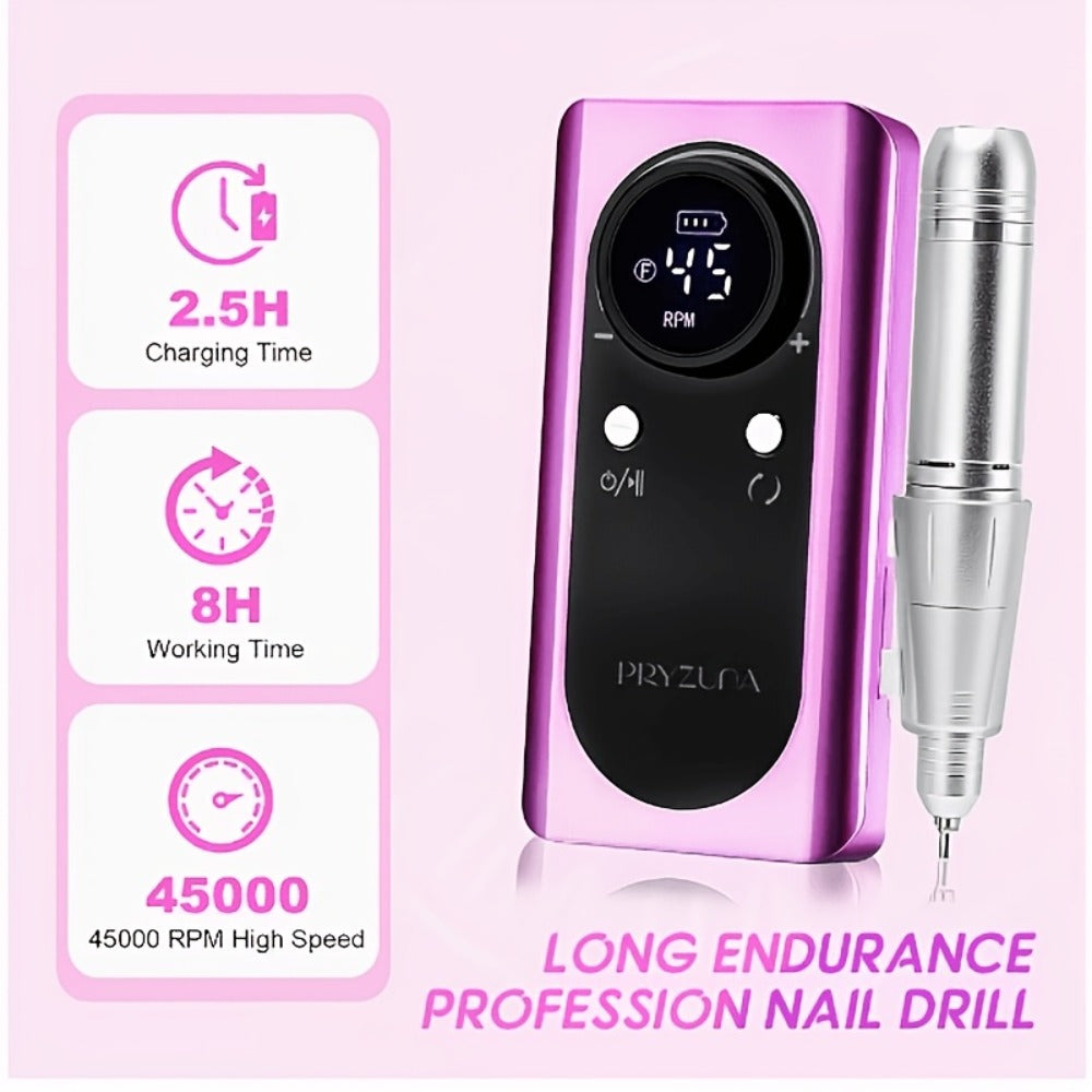 Electric Nail Drill 45000 RPM Cordless Kit with LCD Display and V2 Pink, White or Purple Options — image 7