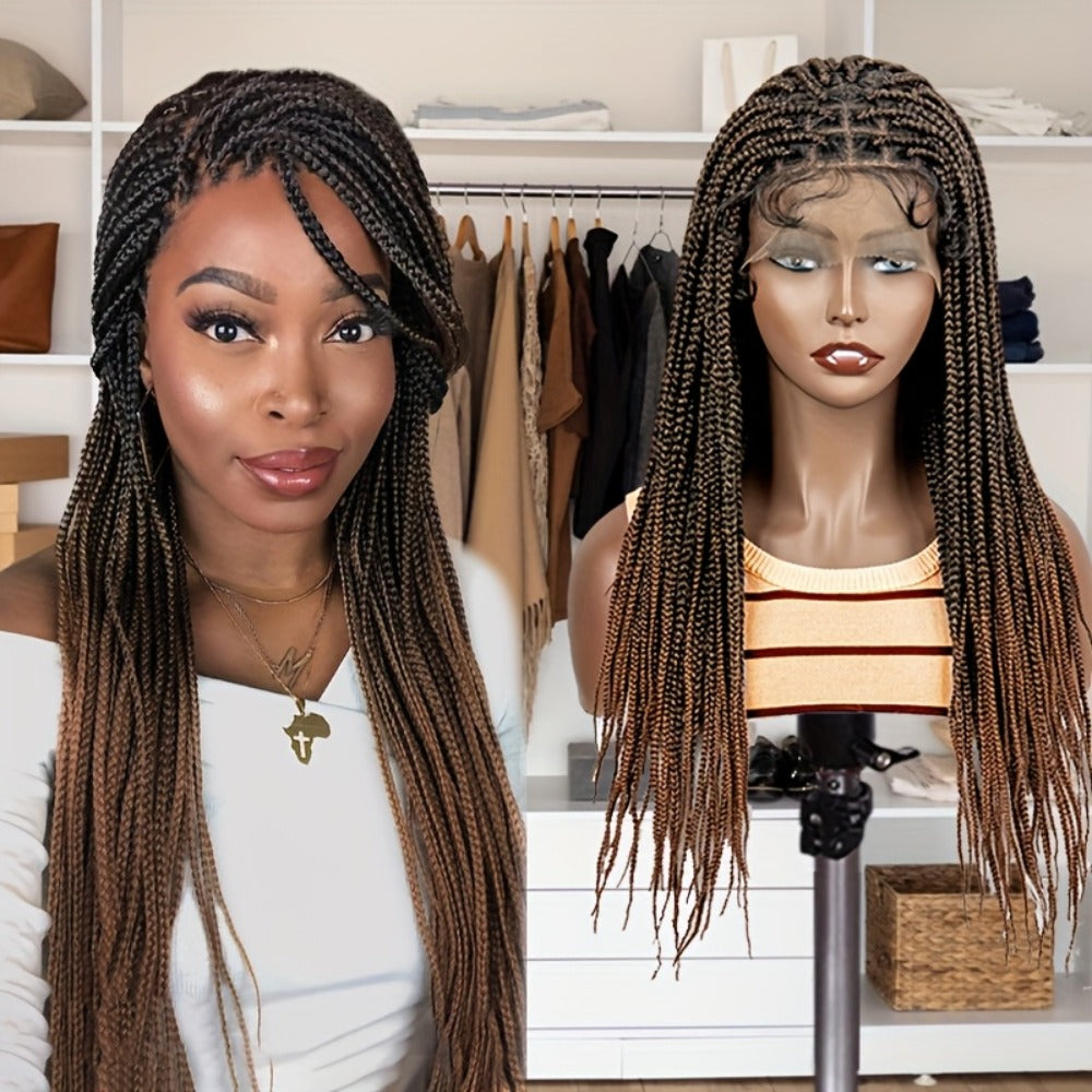 Thirty-Inch Box-Braid Wig with 360 Lace Cap and Four Black, Blonde, Burgundy or Auburn Options — image 8