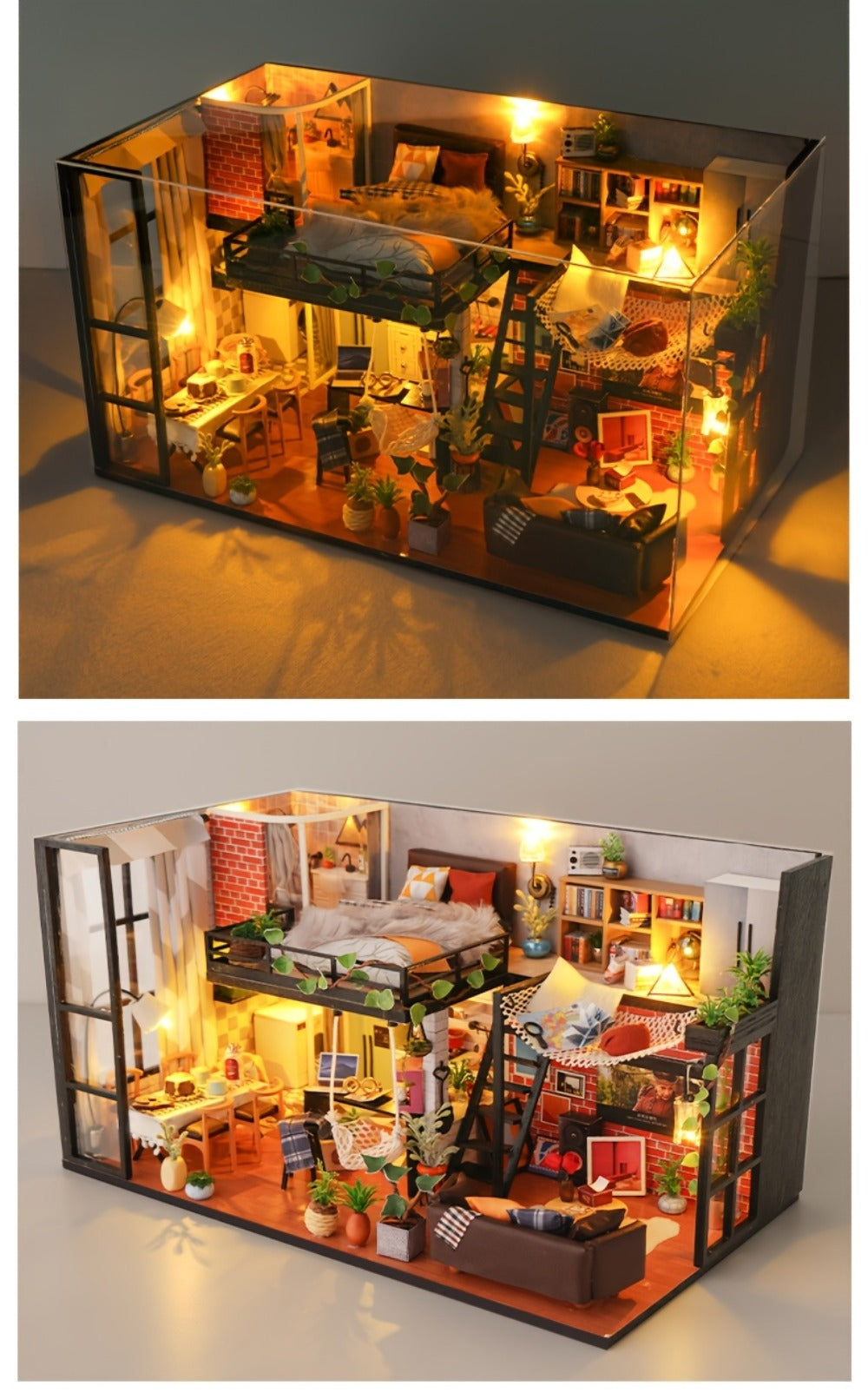 DIY Dollhouse Kit 2 Story with Dust Cover, Handmade Miniature House Model with Furniture Parts, No Glue No Batteries — image 
