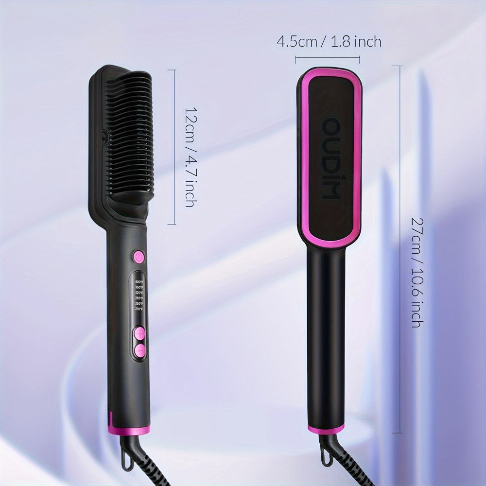 6-Setting Ionic Hair Straightener Brush with Fast Heat-Up & Anti-Scald Protection, for Home, Travel and Salon Hair Styling — 