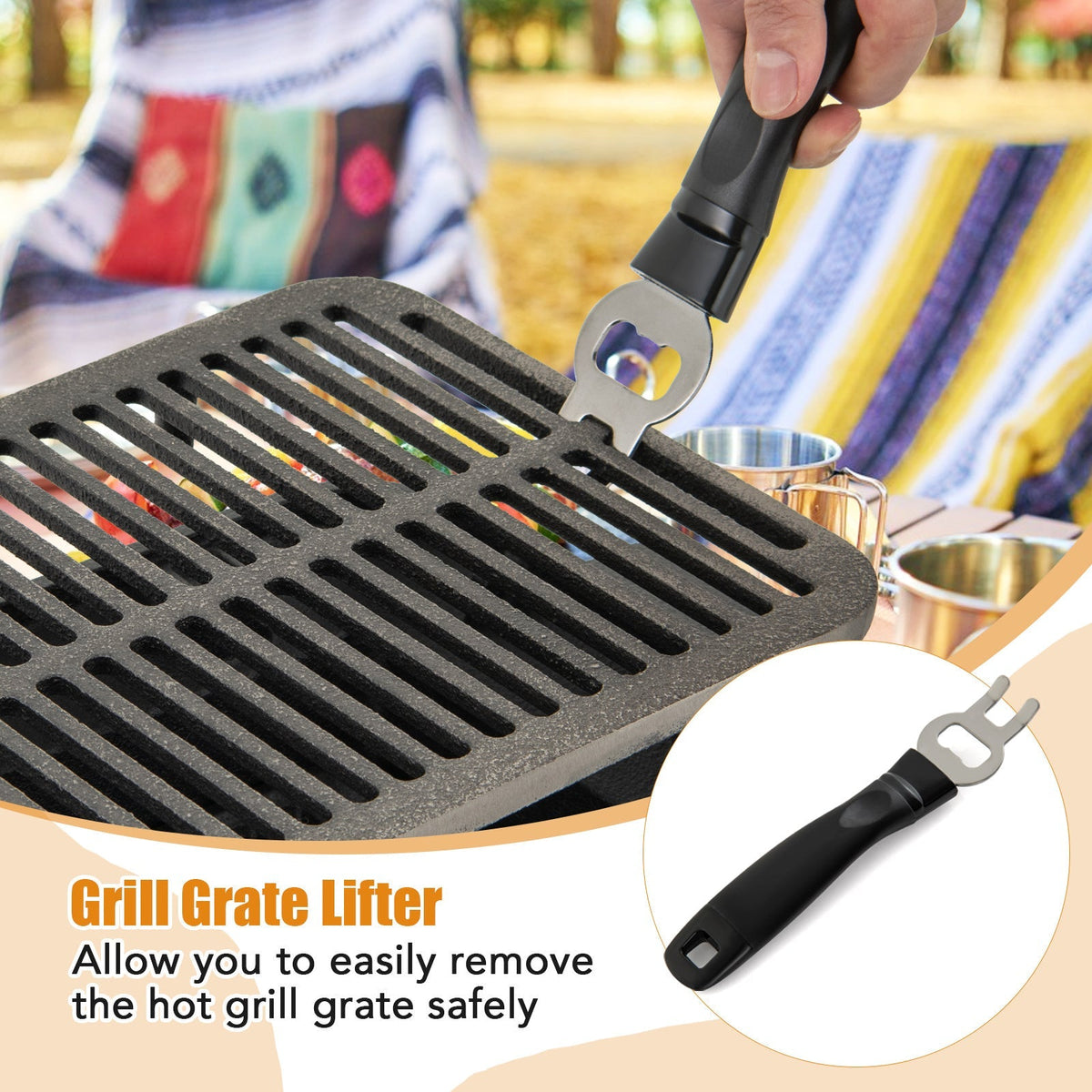 Cast Iron Charcoal Grill Portable Hibachi Tabletop BBQ Grill 16x11in Double-Sided Grate for Grilling, Camping and Outdoor Mea
