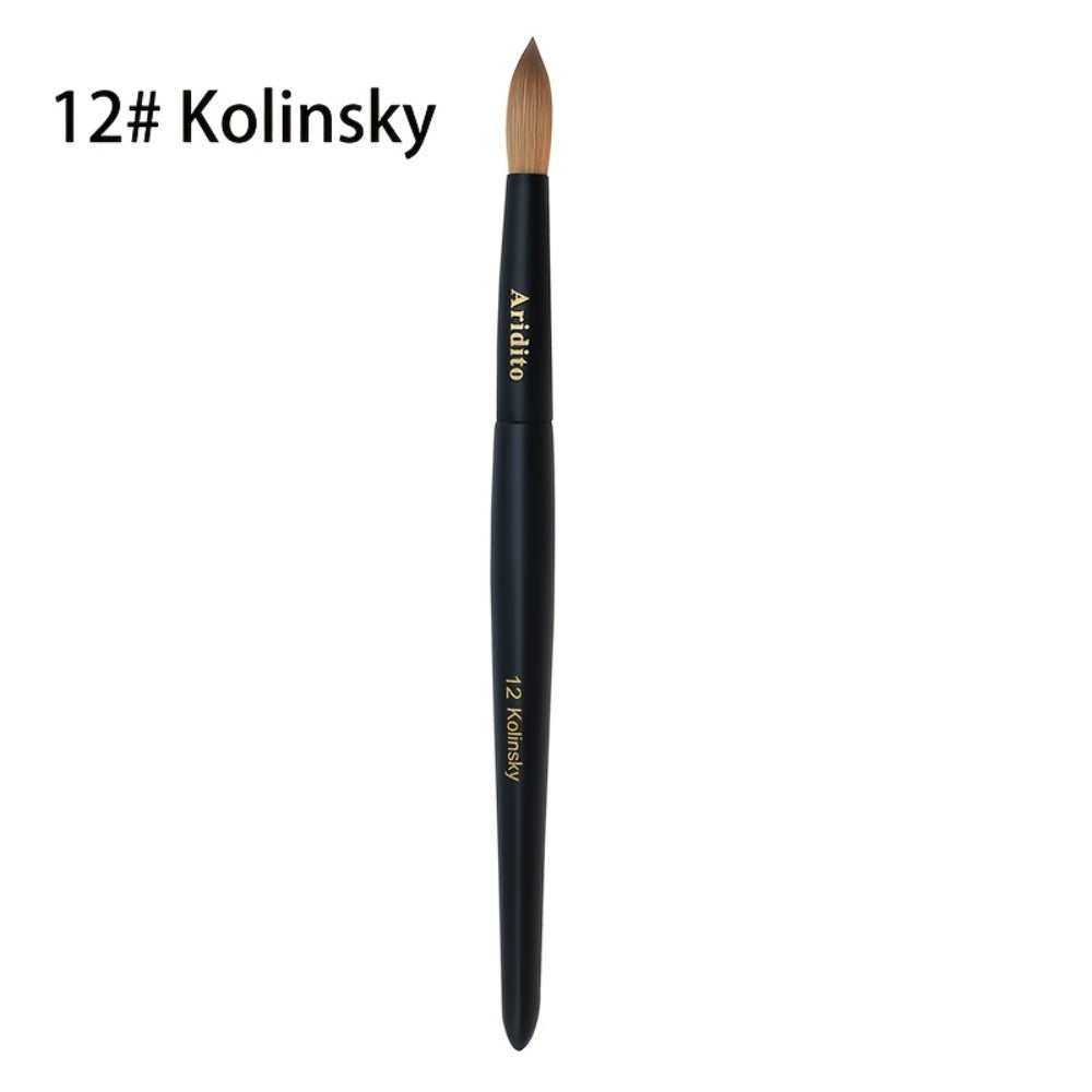 Kolinsky Nail Brush Round Head for Acrylic Extensions – Professional Black Wooden Handle Nail Art Brush with Genuine Kolinsky