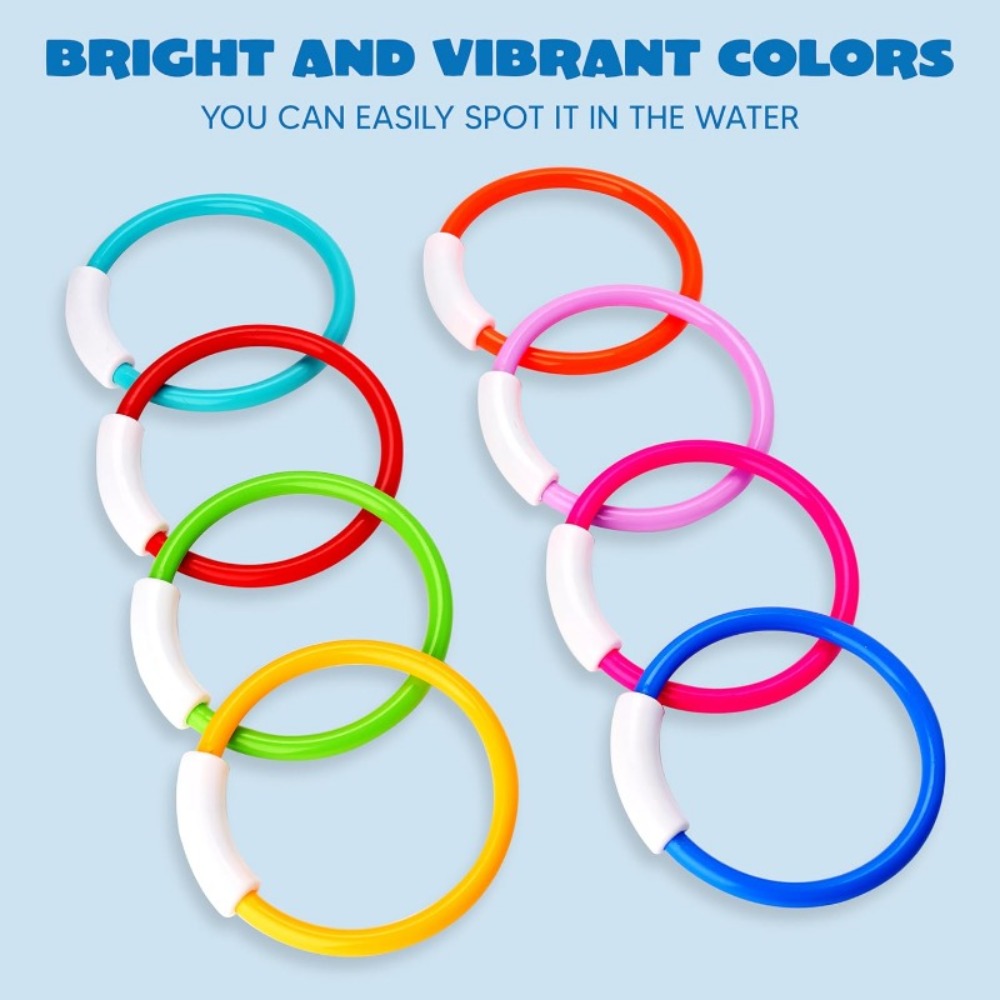 Diving Rings Pool Toys for Kids 8 Pack, Colorful Sinking Dive Rings Underwater Swimming Training Set for Boys & Girls — image