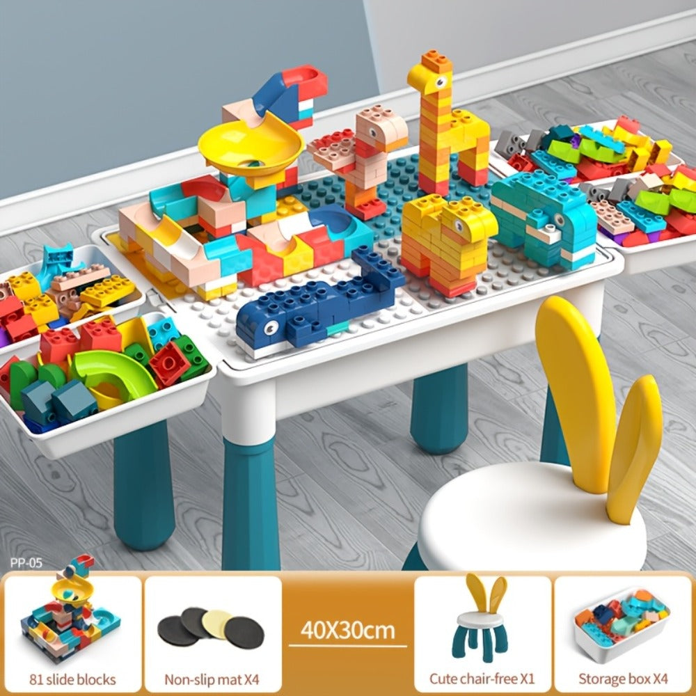 Kids Activity Table Building Blocks LEGO Compatible Play Table for Toddlers, Durable ABS Plastic Space-Saving Corner Design —