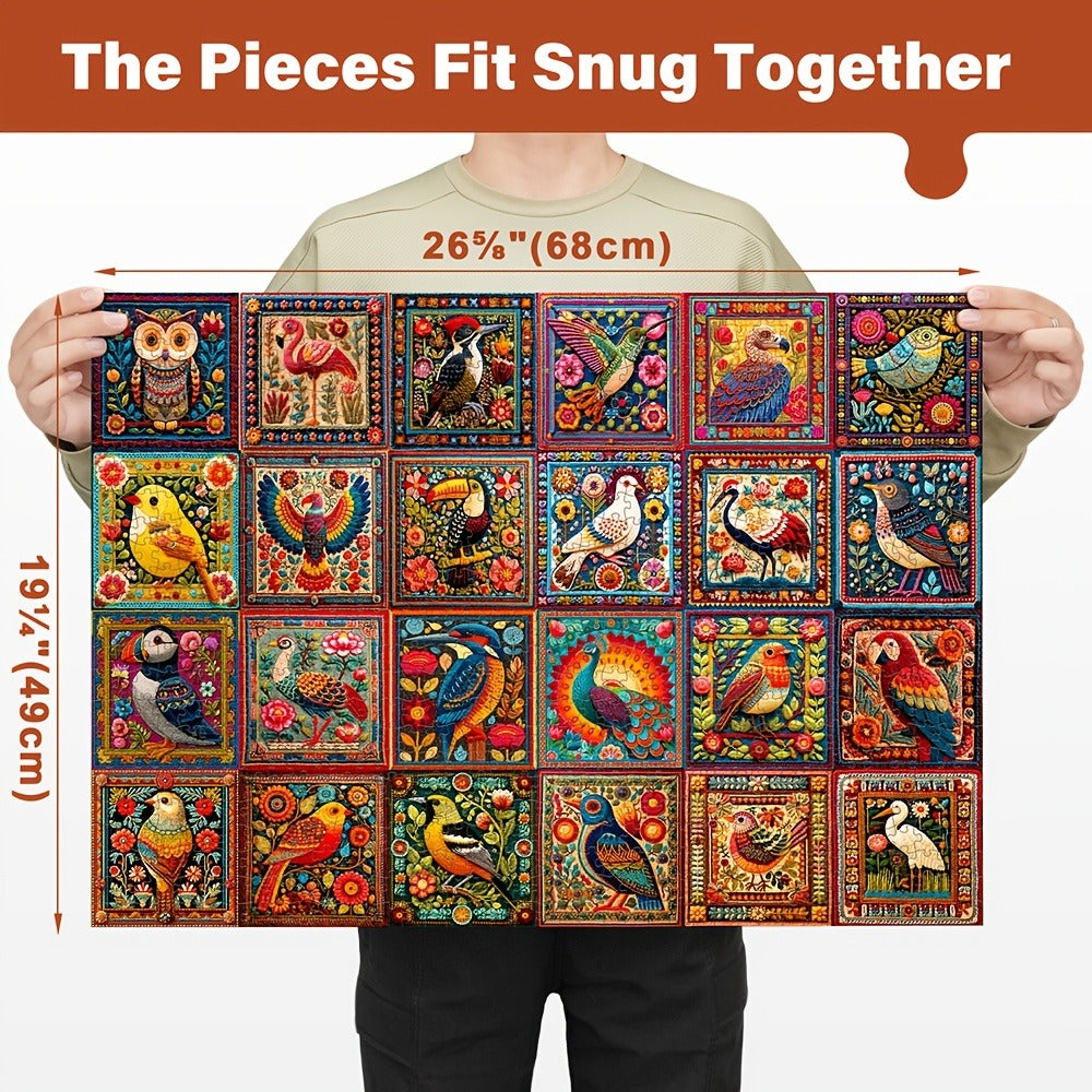 1000 Piece Bird Puzzle for Adults Bird Crochet Design – Challenging Animal Jigsaw with Letters on Back, Family Game Night Hom