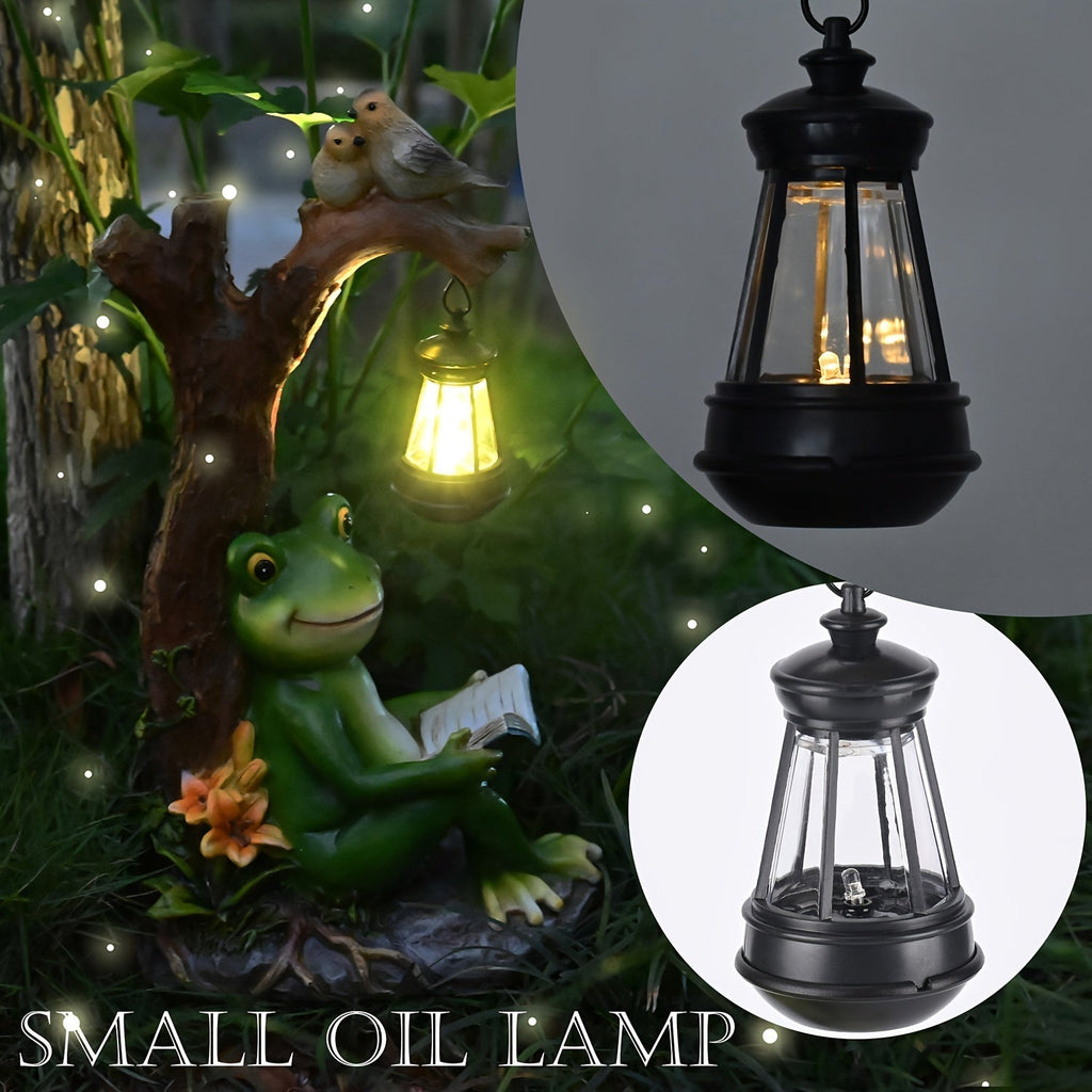 Solar Garden Lights Frog Reading Statue with Lantern, One-Piece Resin Lawn and Patio Ornament — image 4