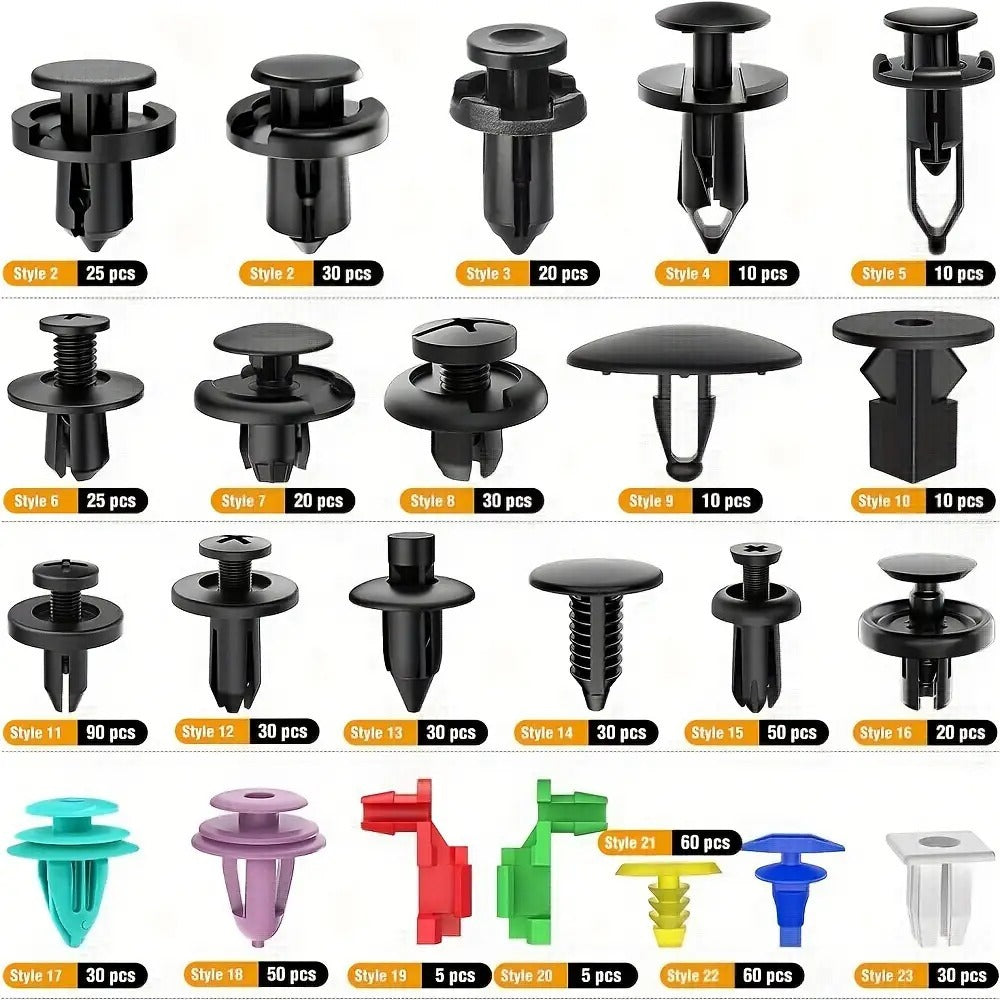 Car Bumper Screw & Rivet Repair Kit 725-Piece – Universal Plastic Clips, Nuts & Fasteners for Bumper, Wing & Interior Body Pa