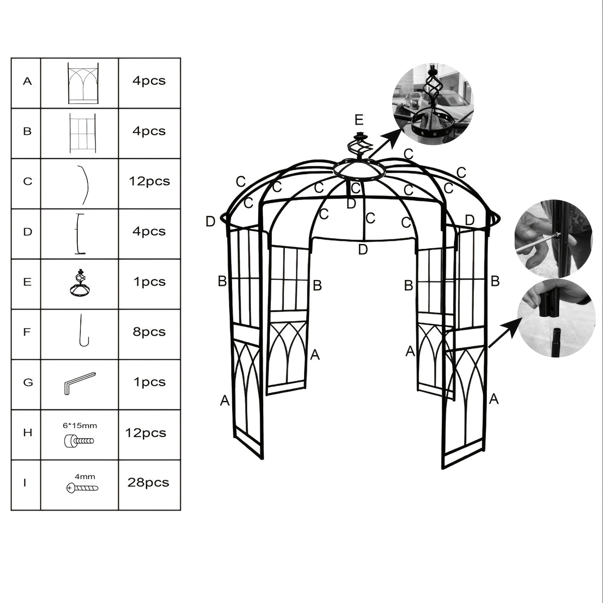 Garden Gazebo Arch 9ft Birdcage Pergola Climbing Plants Wedding Decor — image 6