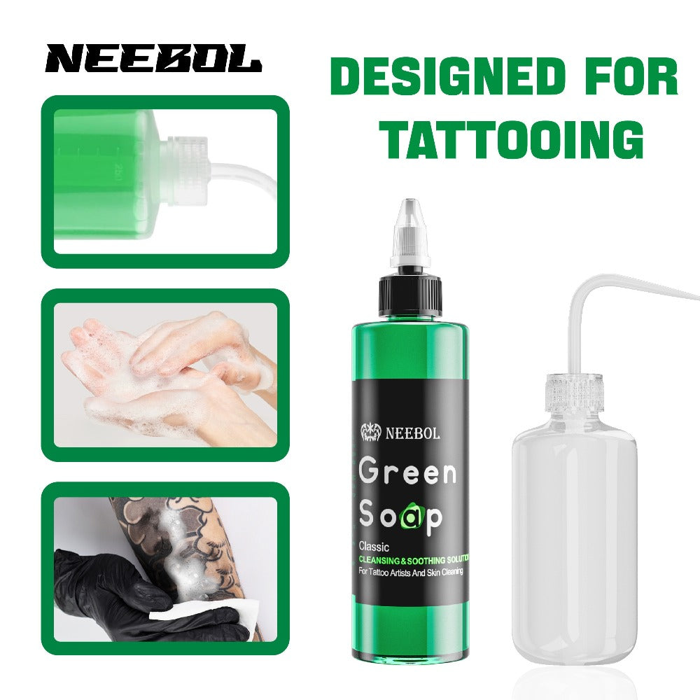 Tattoo Green Soap Concentrated Cleaning Solution 8.5oz with Squeeze Bottle Skin Prep Before During & After Tattooing Moisturi