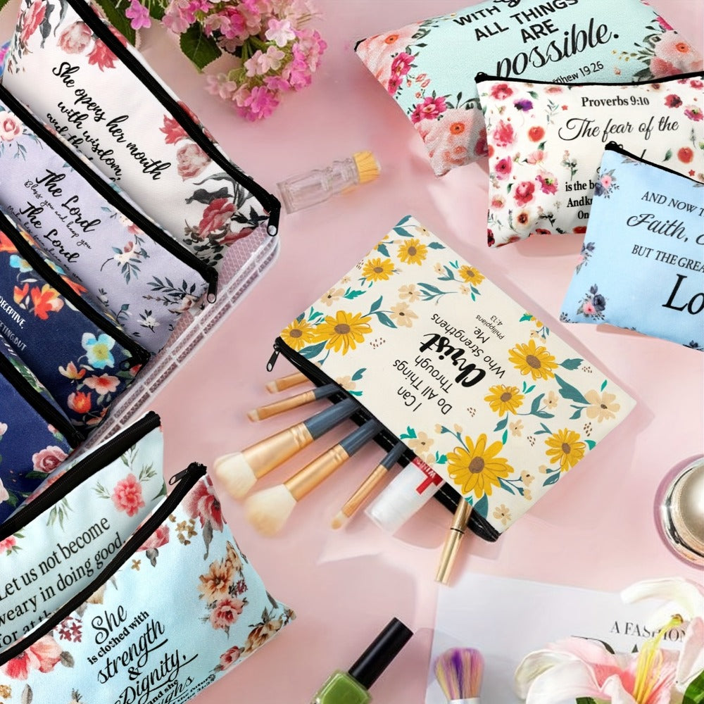 Thirty-Piece Bible Verse Makeup Bag Set with Mixed Printed Designs, 23 x 15cm Pouches and Black Zippers — image 2