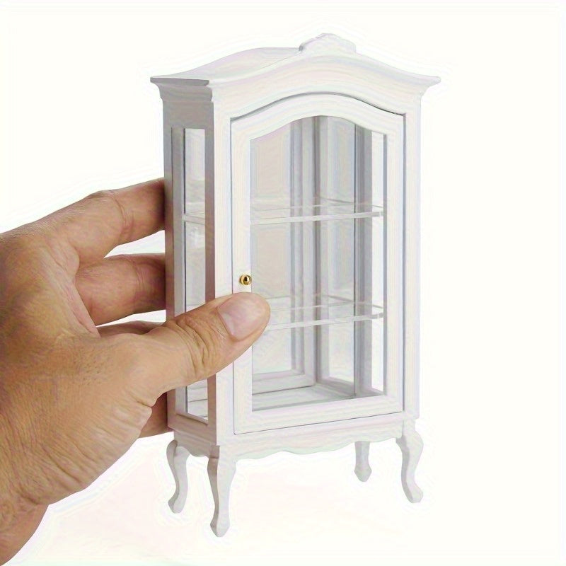 White Miniature Dollhouse Display Cabinet with Mirrored Back, Three Clear Shelves and 16 cm Height — image 8