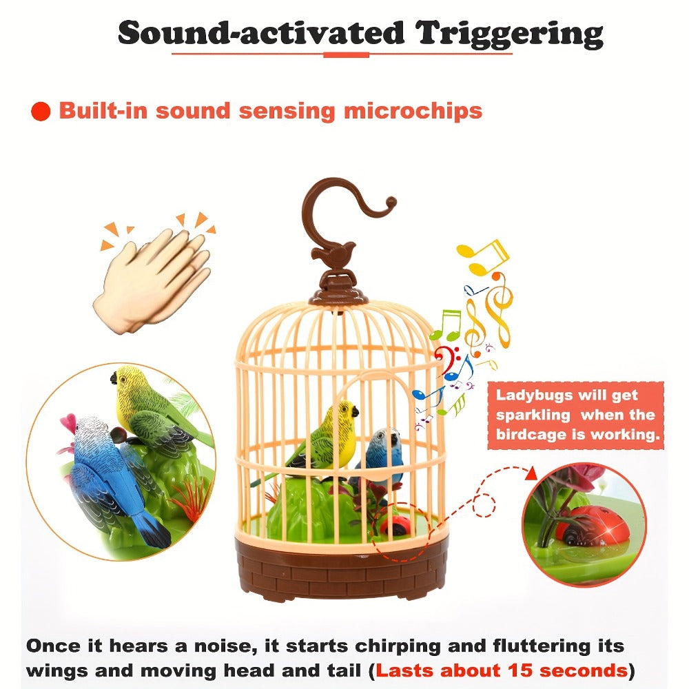 Mini Voice-Activated Birdcage Toy, Chirping & Wing-Fluttering Parrot, Interactive Sound-Responsive Animal Toy — image 5
