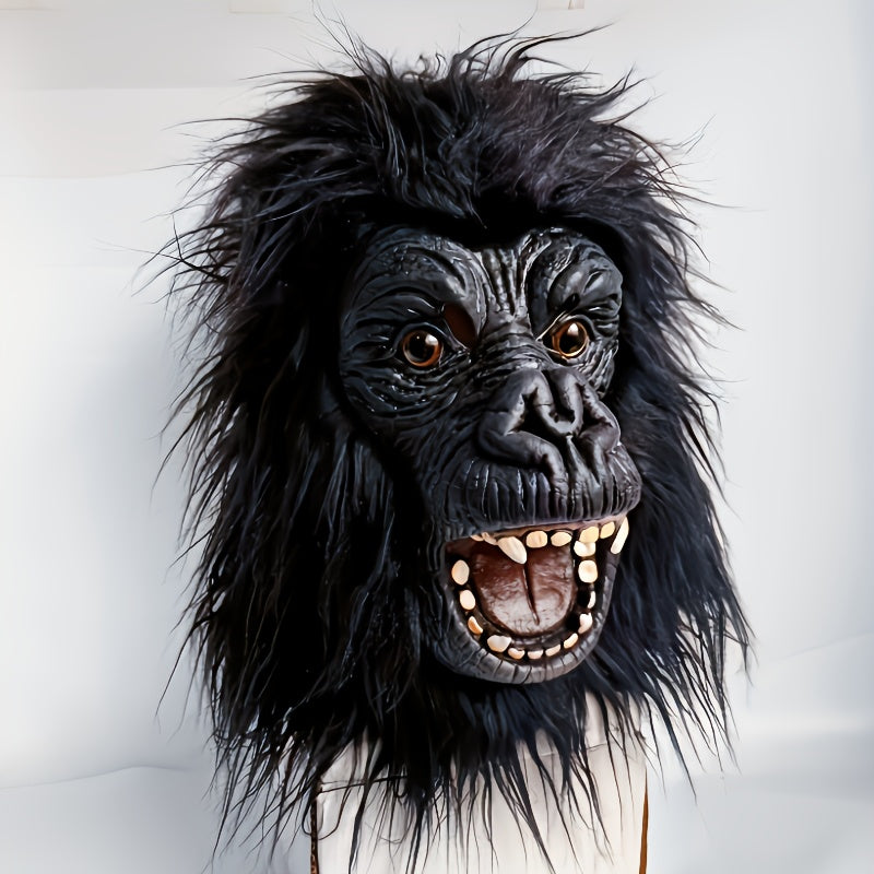 Black Gorilla Full-Head Costume Mask in Open-Eye or Eyeless Styles with Shaggy Fur and Open Mouth — image 9