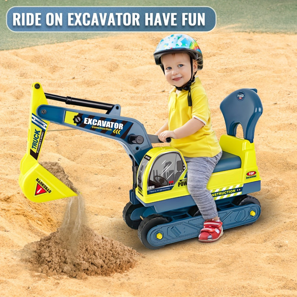 Kids Ride On Excavator Toy Large Beach Sand Digger with Working Scoop Arm, Outdoor Engineering Construction Toy for Toddlers 