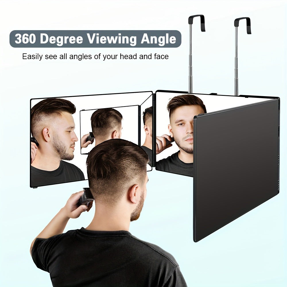 3 Way Mirror for Self Hair Cutting 360° Trifold Barber Mirror Set – Anti-Fog HD Glass, Oil-Rubbed Finish — image 3
